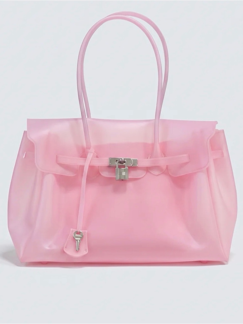 Dear Nikola Pink Jelly Firkin Tote Bag with Silver Hardware